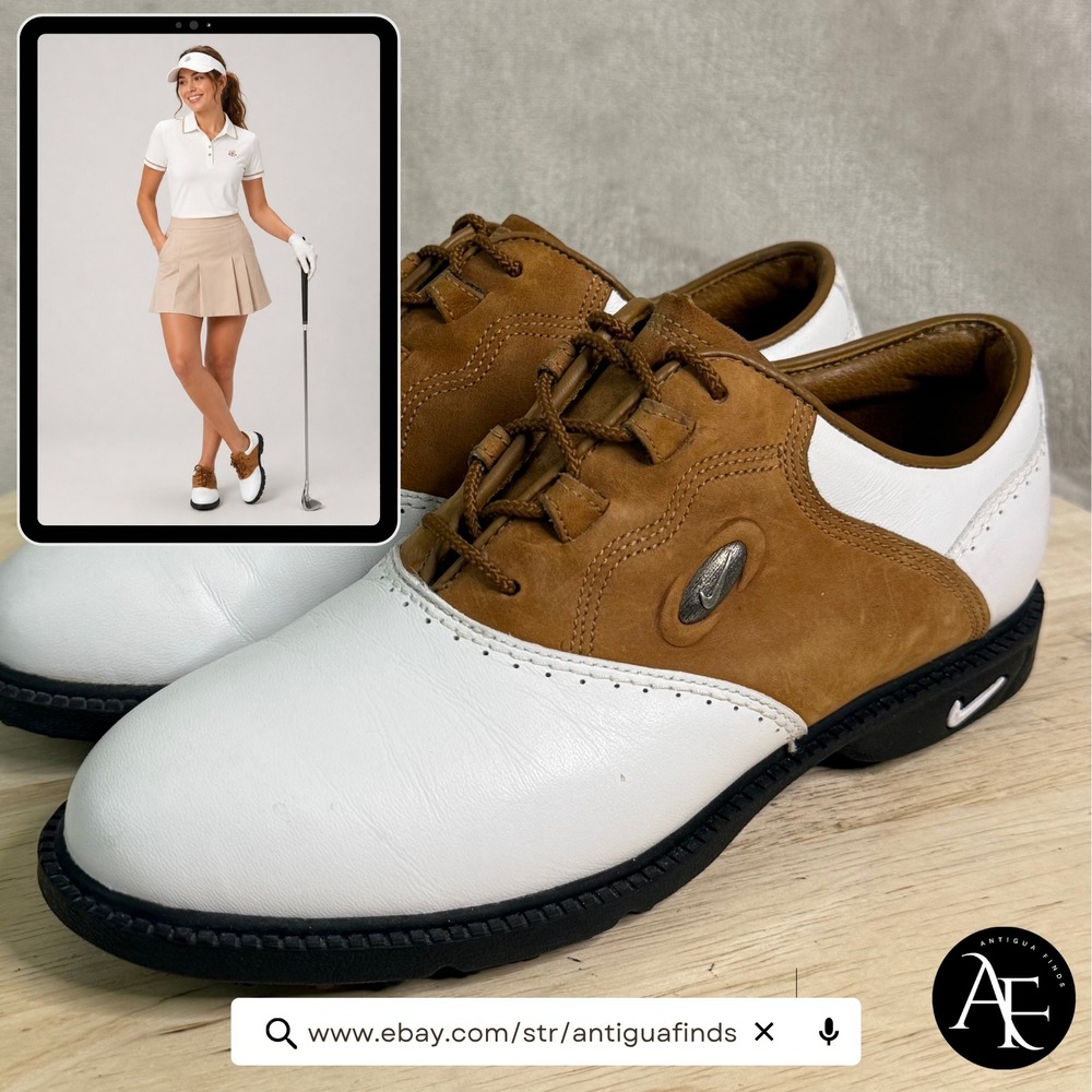 Nike Air‎ Women Golf Shoes 342433 White Tan Leather Saddle Spikes Size 6